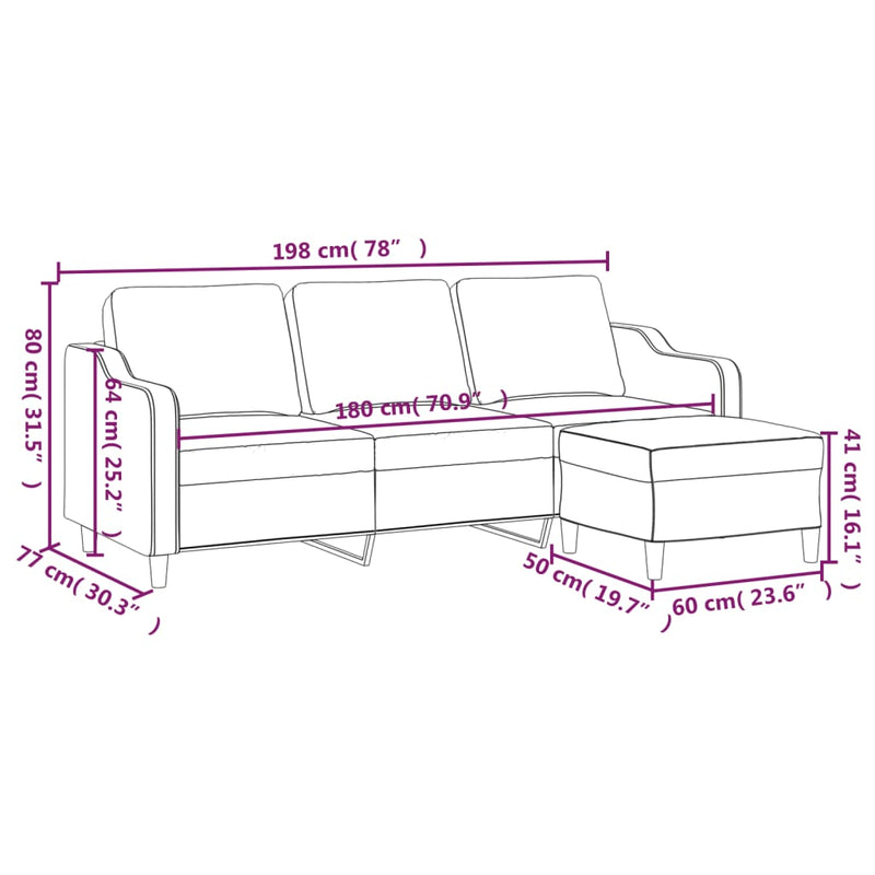 3-Sitzer-Sofa mit Hocker Braun 180 cm Stoff