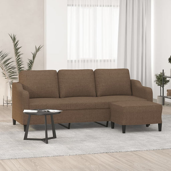 3-Sitzer-Sofa mit Hocker Braun 180 cm Stoff