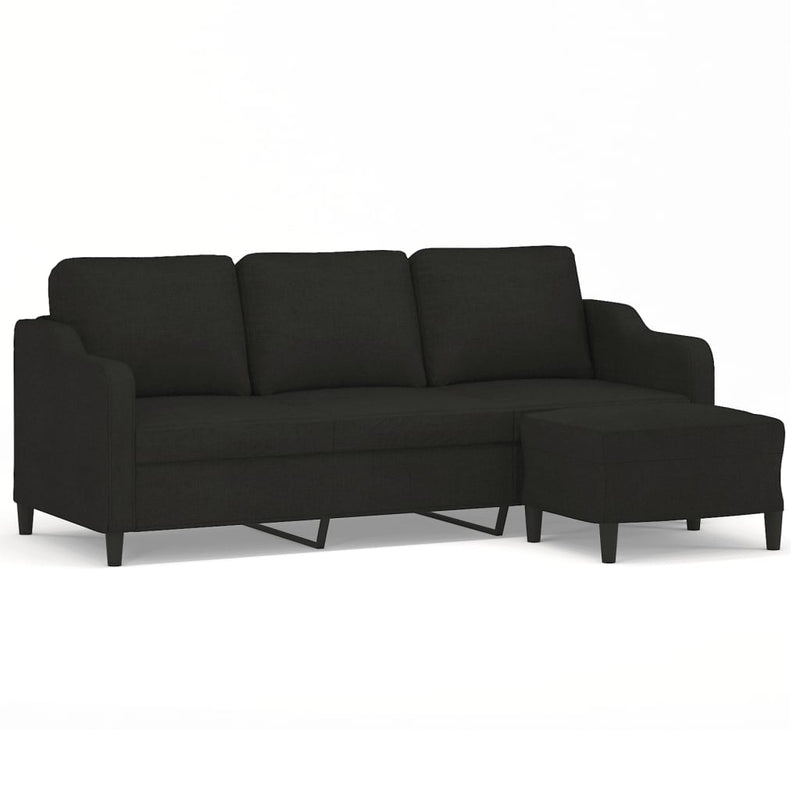 3-Sitzer-Sofa mit Hocker Schwarz 180 cm Stoff