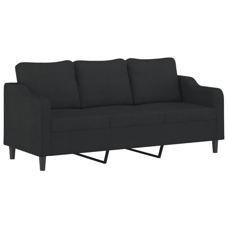 3-Sitzer-Sofa mit Hocker Schwarz 180 cm Stoff