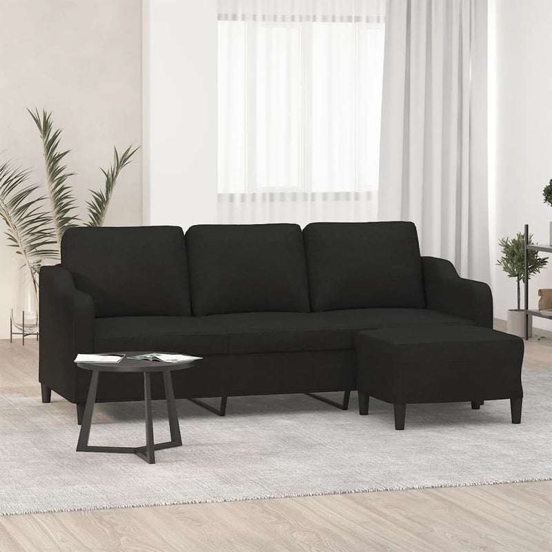 3-Sitzer-Sofa mit Hocker Schwarz 180 cm Stoff