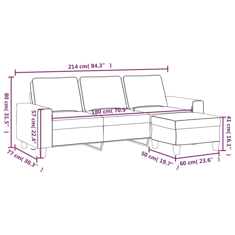 3-Sitzer-Sofa mit Hocker Weinrot 180 cm Stoff