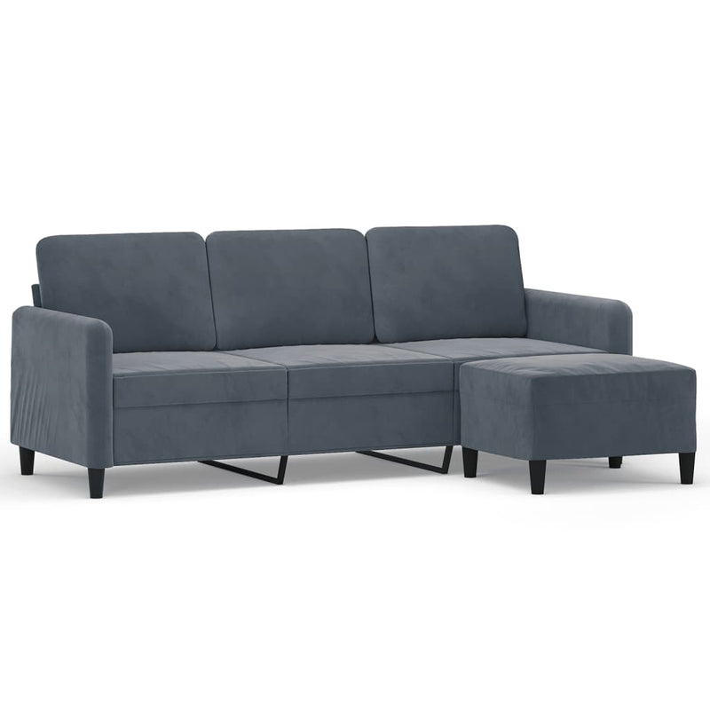 3-Sitzer-Sofa mit Hocker Dunkelgrau 180 cm Samt