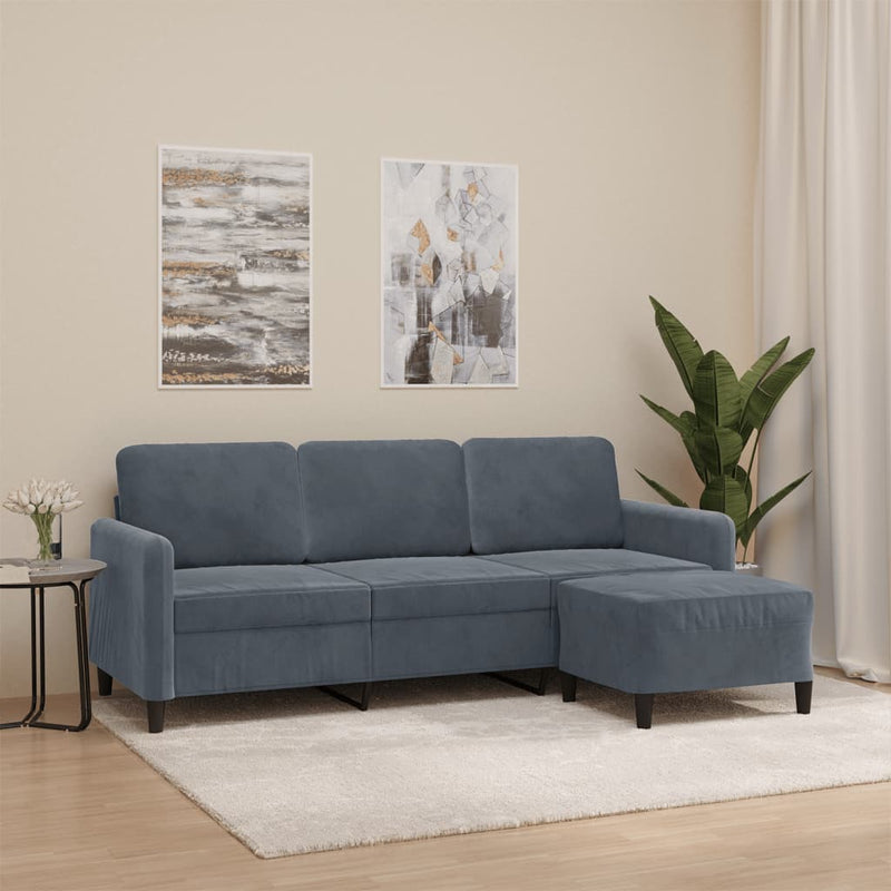 3-Sitzer-Sofa mit Hocker Dunkelgrau 180 cm Samt