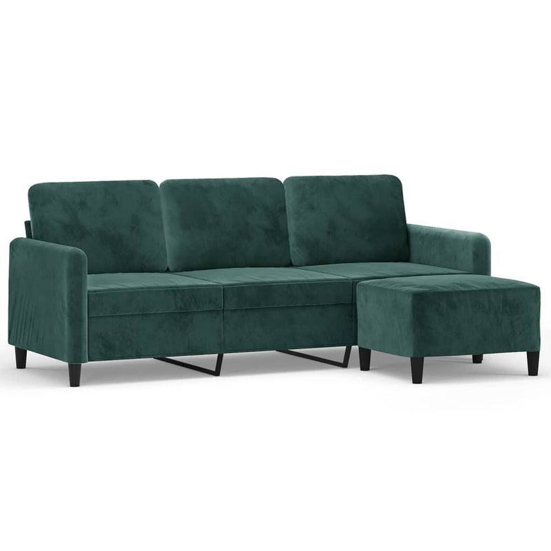 3-Sitzer-Sofa mit Hocker Dunkelgrün 180 cm Samt