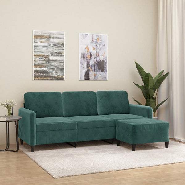 3-Sitzer-Sofa mit Hocker Dunkelgrün 180 cm Samt