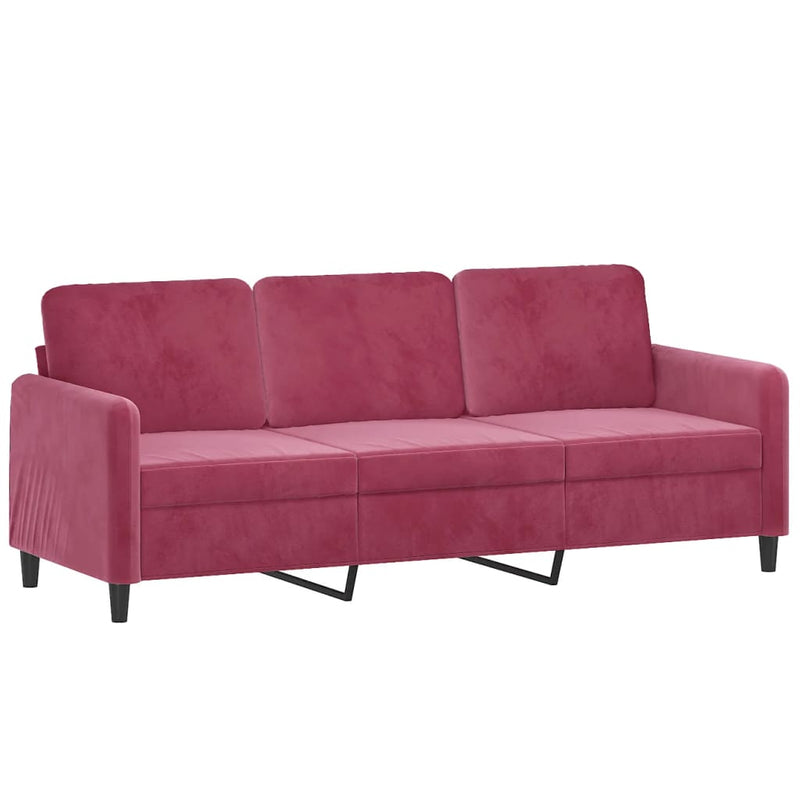 3-Sitzer-Sofa mit Hocker Weinrot 180 cm Samt