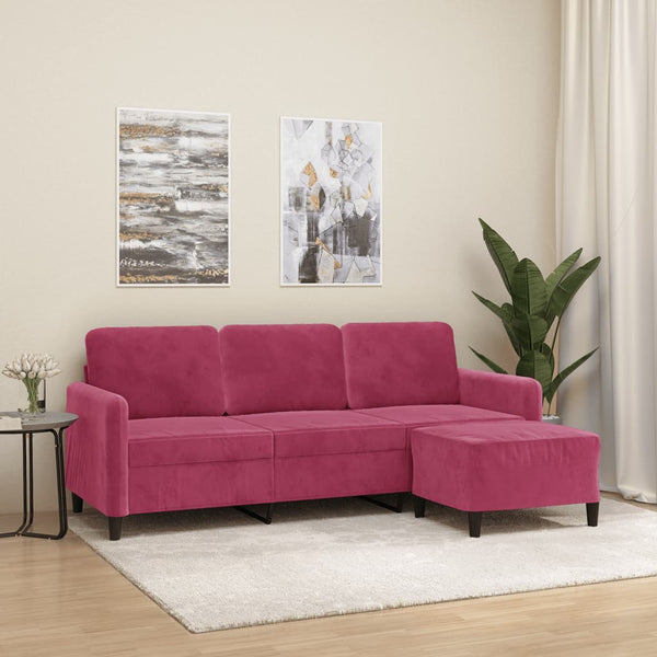 3-Sitzer-Sofa mit Hocker Weinrot 180 cm Samt