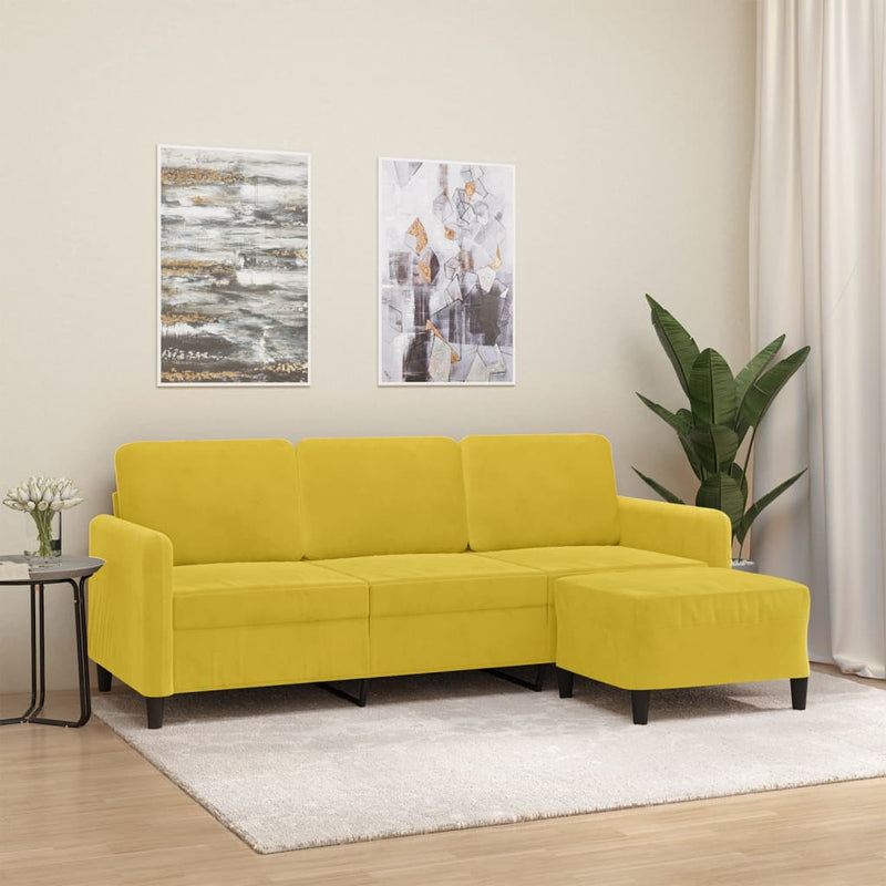 3-Sitzer-Sofa mit Hocker Gelb 180 cm Samt