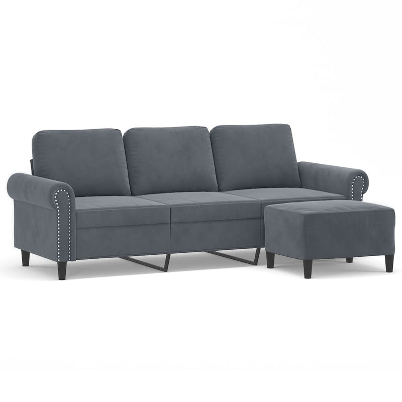 3-Sitzer-Sofa mit Hocker Dunkelgrau 180 cm Samt