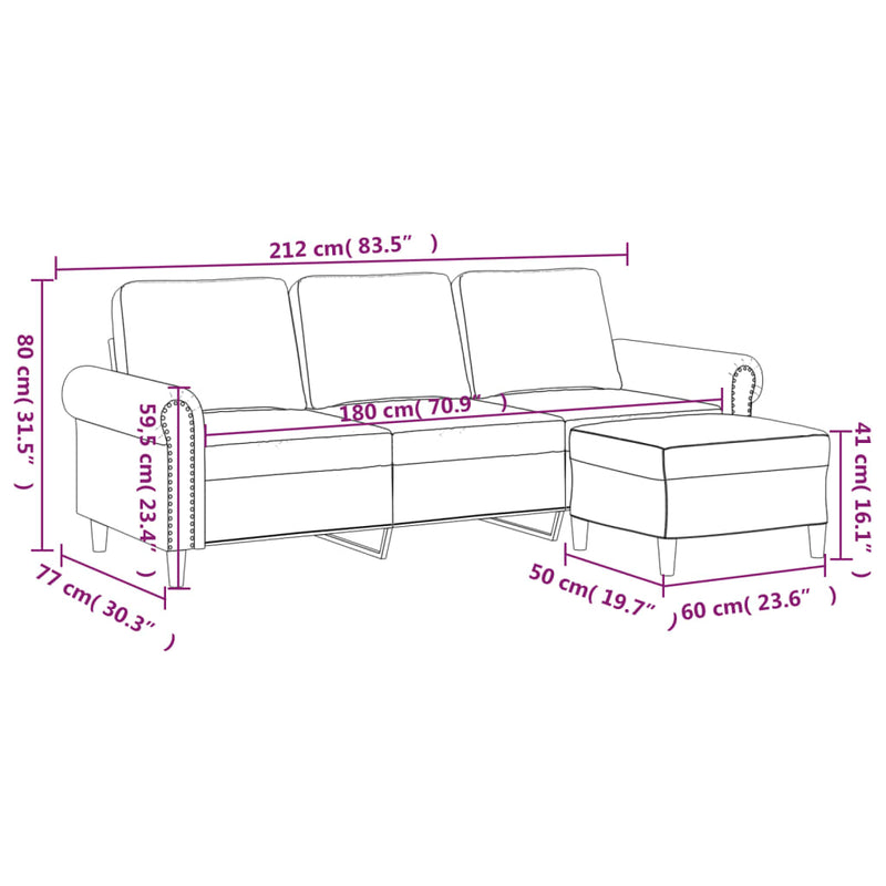 3-Sitzer-Sofa mit Hocker Dunkelgrau 180 cm Samt