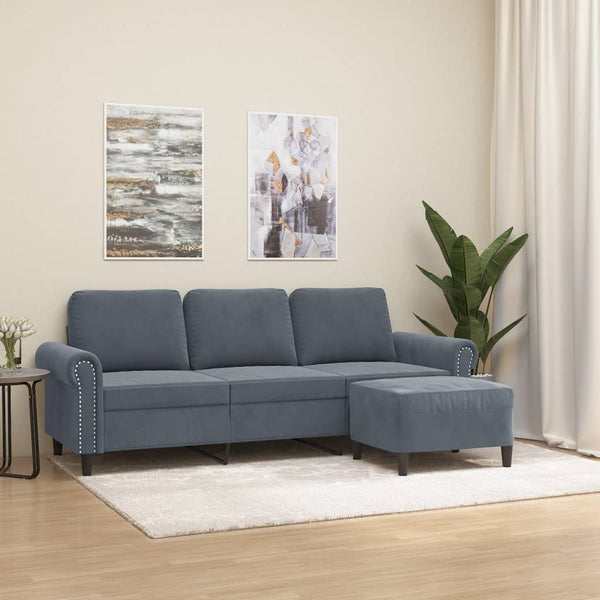 3-Sitzer-Sofa mit Hocker Dunkelgrau 180 cm Samt