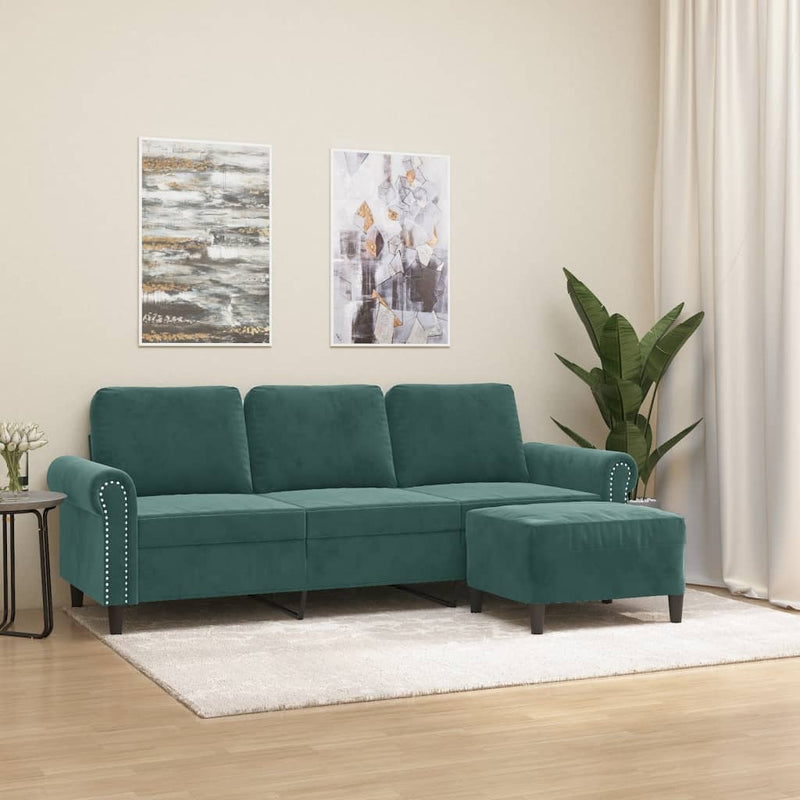 3-Sitzer-Sofa mit Hocker Dunkelgrün 180 cm Samt