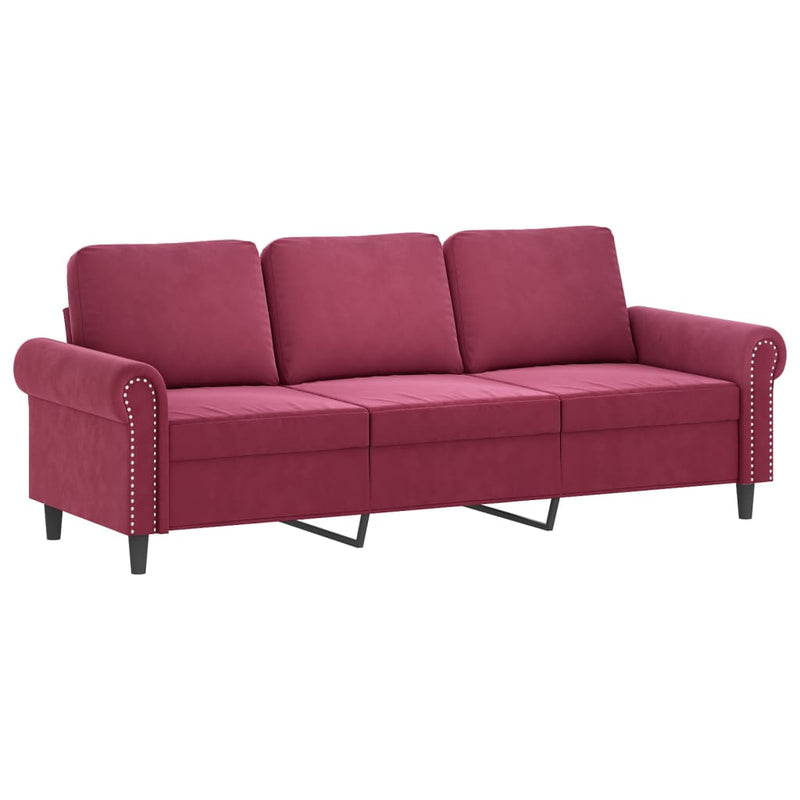 3-Sitzer-Sofa mit Hocker Weinrot 180 cm Samt