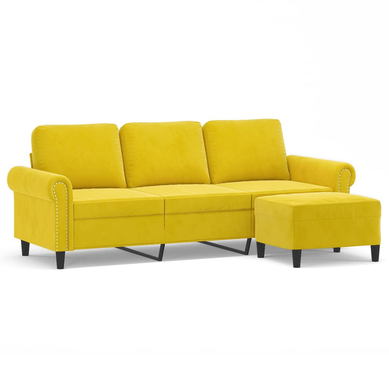 3-Sitzer-Sofa mit Hocker Gelb 180 cm Samt