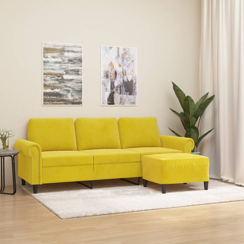 3-Sitzer-Sofa mit Hocker Gelb 180 cm Samt