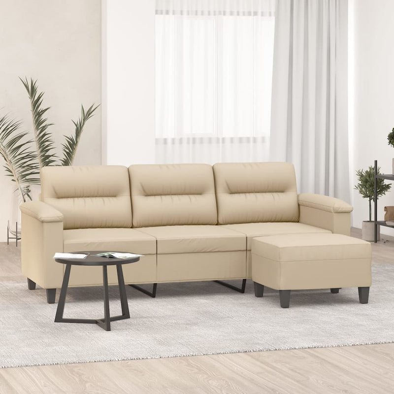 3-Sitzer-Sofa mit Hocker Creme 180 cm Mikrofasergewebe