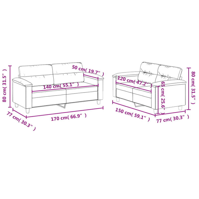 2-tlg. Sofagarnitur mit Kissen Beige Mikrofasergewebe