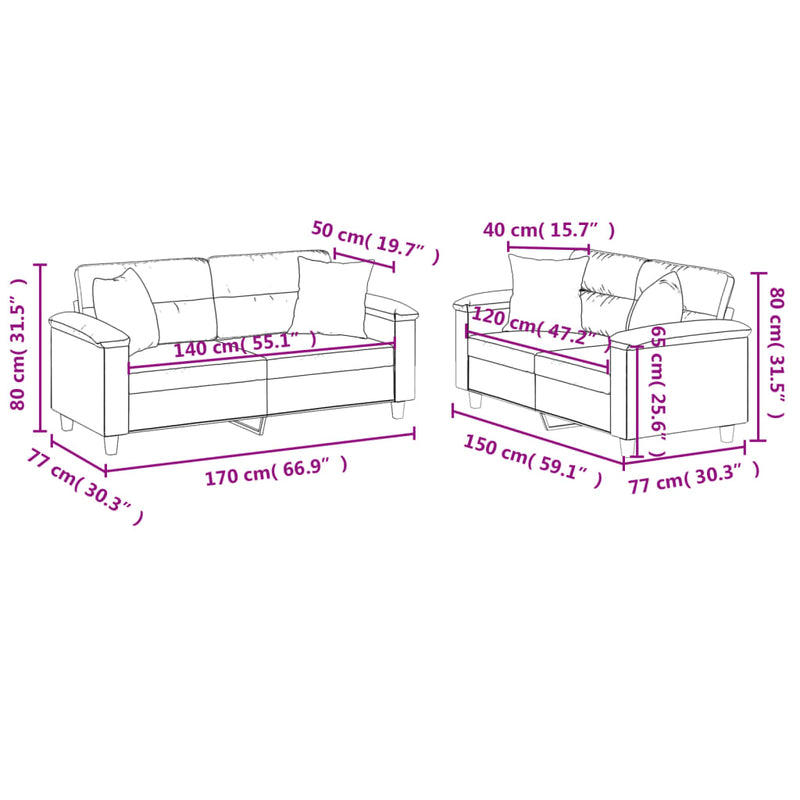 2-tlg. Sofagarnitur mit Kissen Beige Mikrofasergewebe