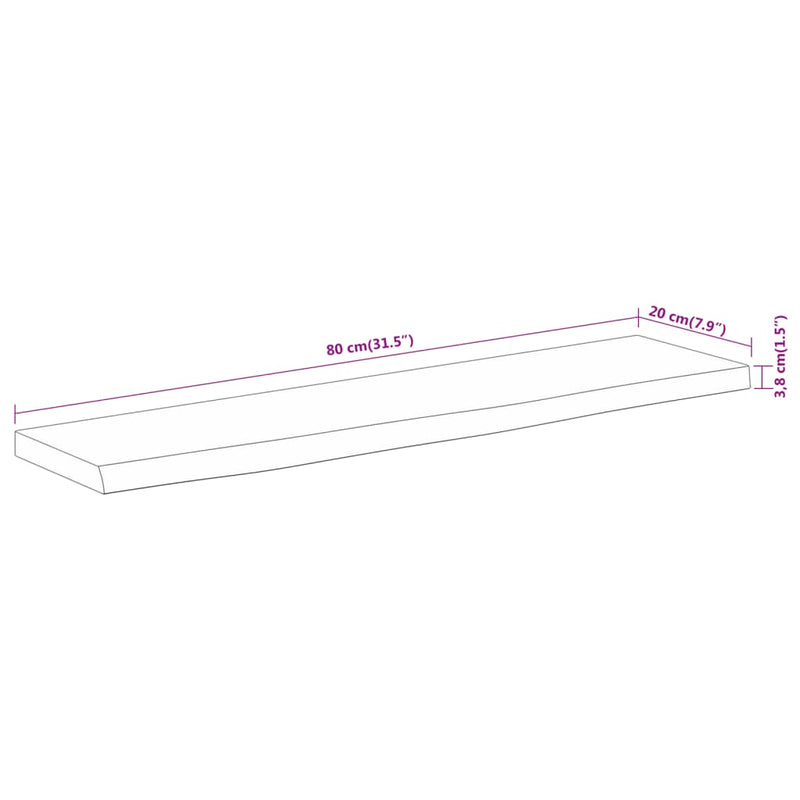 Wandregal 80x20x3,8 cm Rechteckig Massivholz Akazie Baumkante