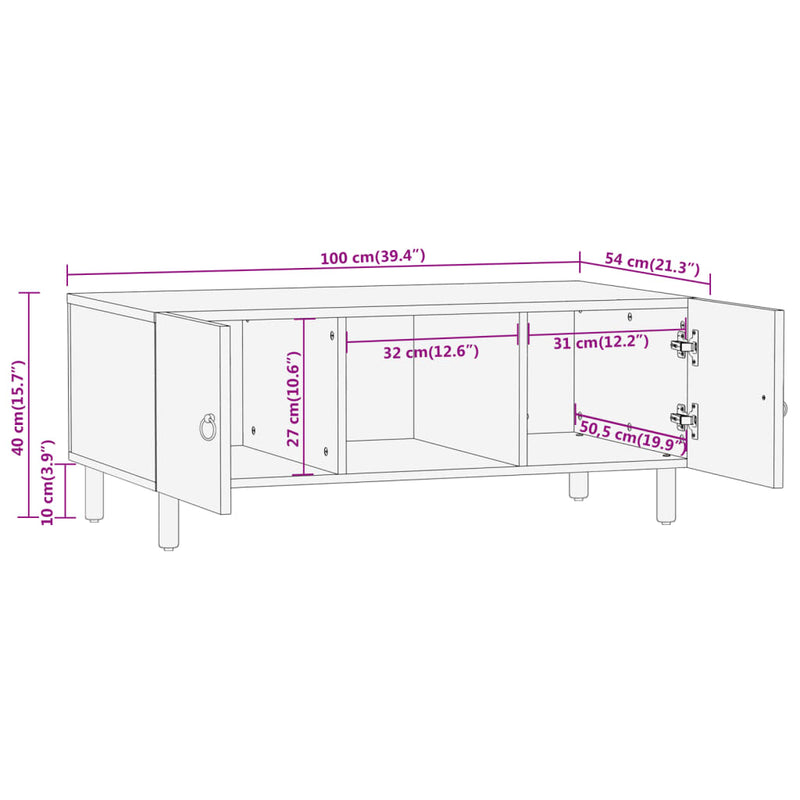 Couchtisch 100x54x40 cm Massivholz Mango