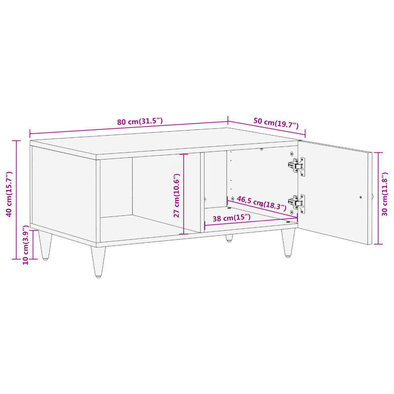 Couchtisch 80x50x40 cm Massivholz Mango