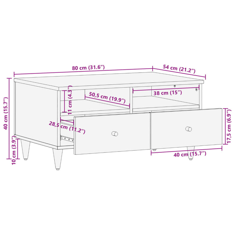 Couchtisch 80x54x40 cm Massivholz Mango