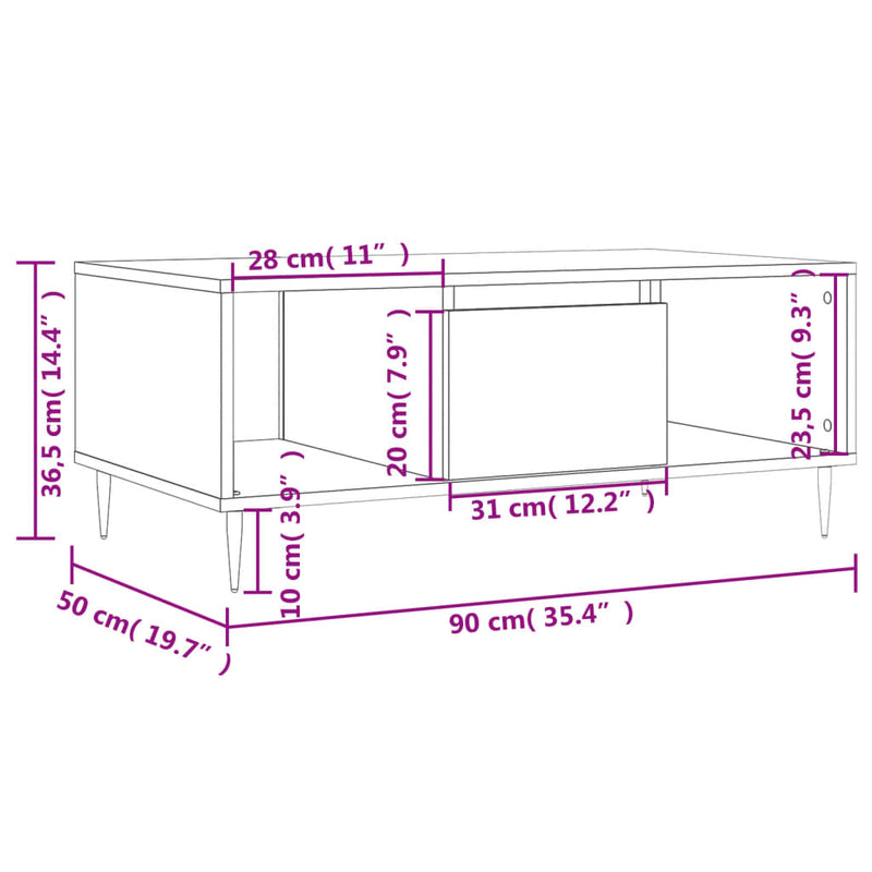 Couchtisch Hochglanz-Weiß 90x50x36,5 cm Holzwerkstoff