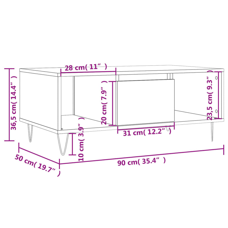 Couchtisch Weiß 90x50x36,5 cm Holzwerkstoff