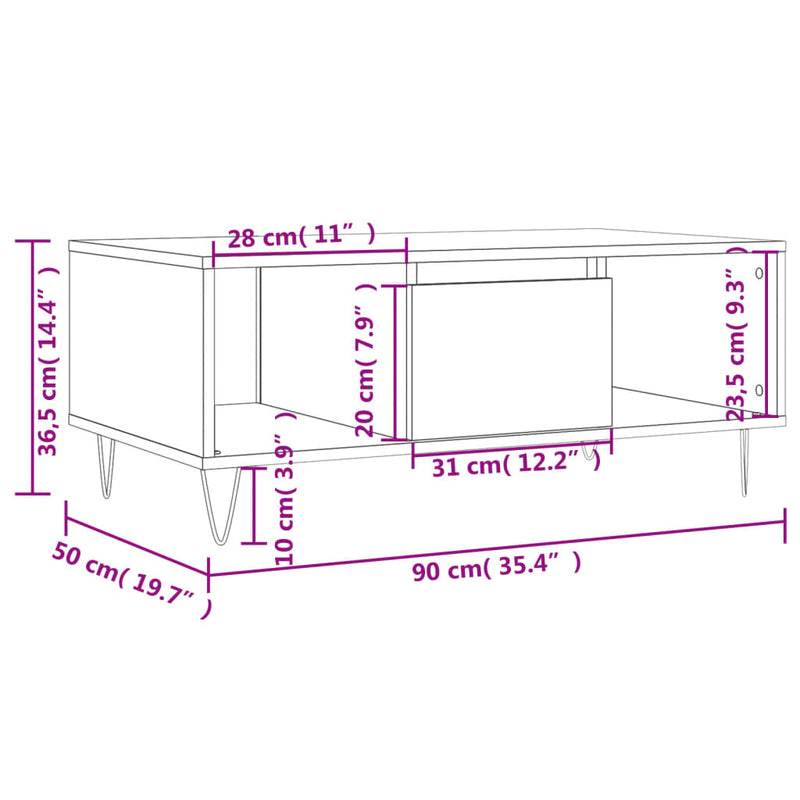 Couchtisch Räuchereiche 90x50x36,5 cm Holzwerkstoff