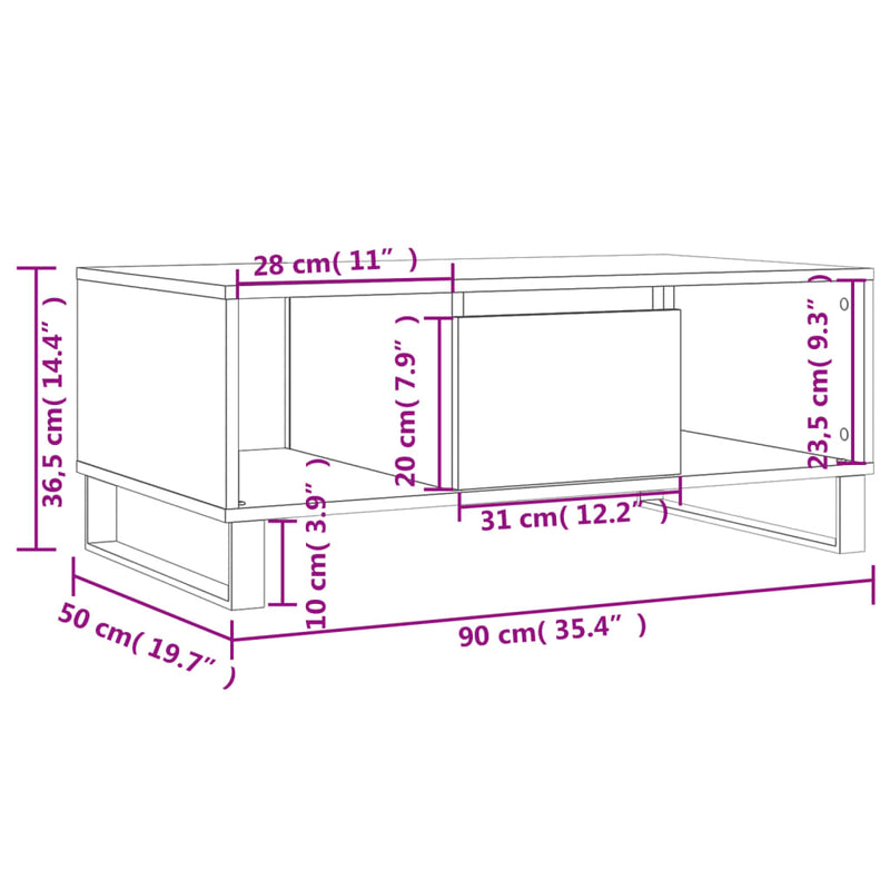 Couchtisch Weiß 90x50x36,5 cm Holzwerkstoff