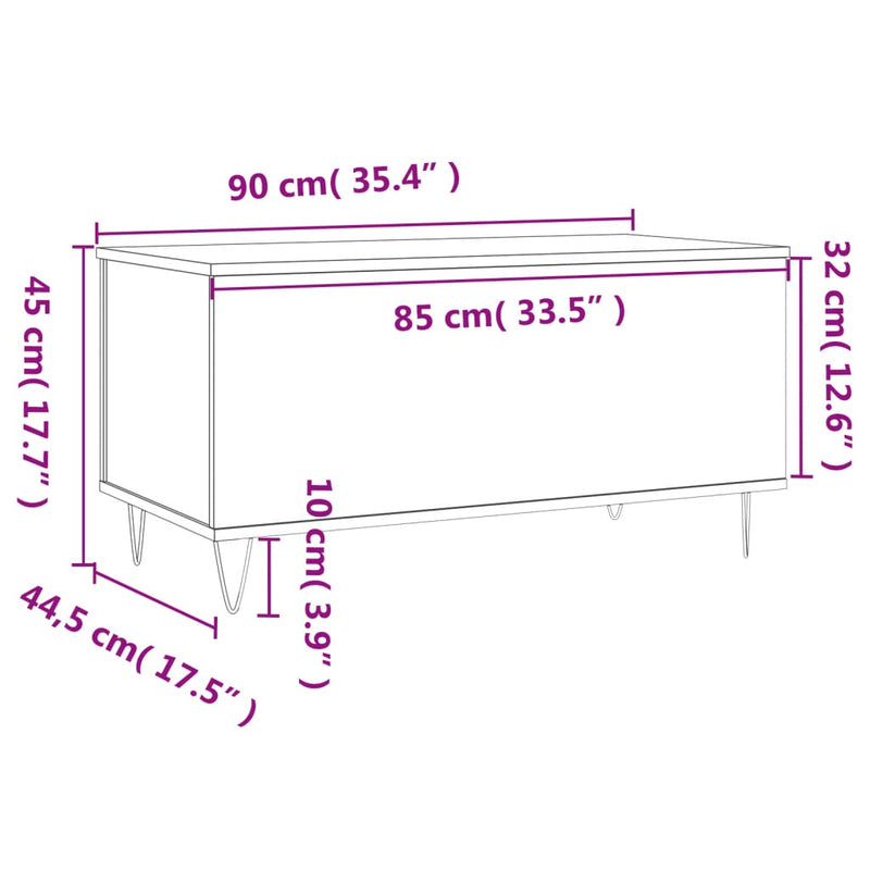 Couchtisch Schwarz 90x44,5x45 cm Holzwerkstoff