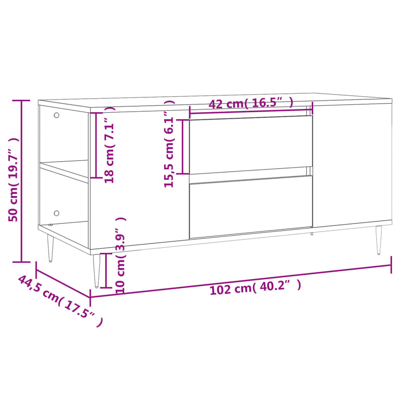 Couchtisch Schwarz 102x44,5x50 cm Holzwerkstoff