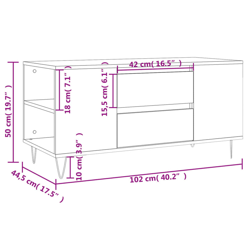 Couchtisch Hochglanz-Weiß 102x44,5x50 cm Holzwerkstoff