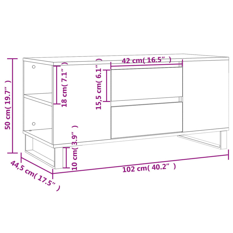 Couchtisch Grau Sonoma 102x44,5x50 cm Holzwerkstoff