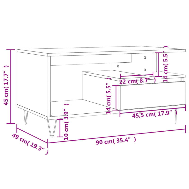 Couchtisch Räuchereiche 90x49x45 cm Holzwerkstoff