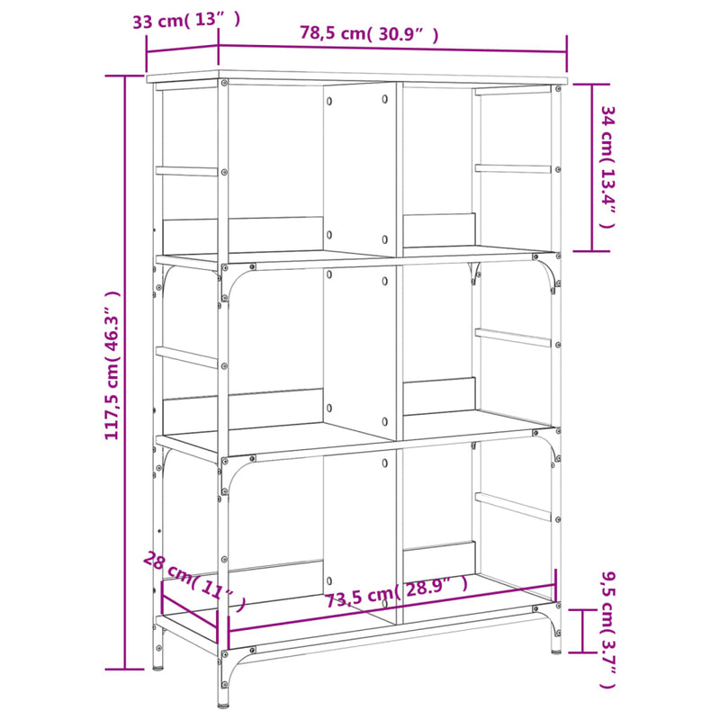 Bücherregal Schwarz 78,5x33x117,5 cm Holzwerkstoff