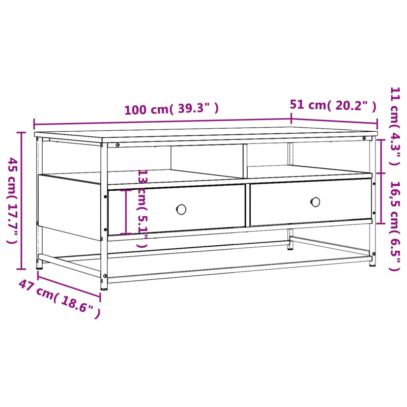 Couchtisch Räuchereiche 100x51x45 cm Holzwerkstoff