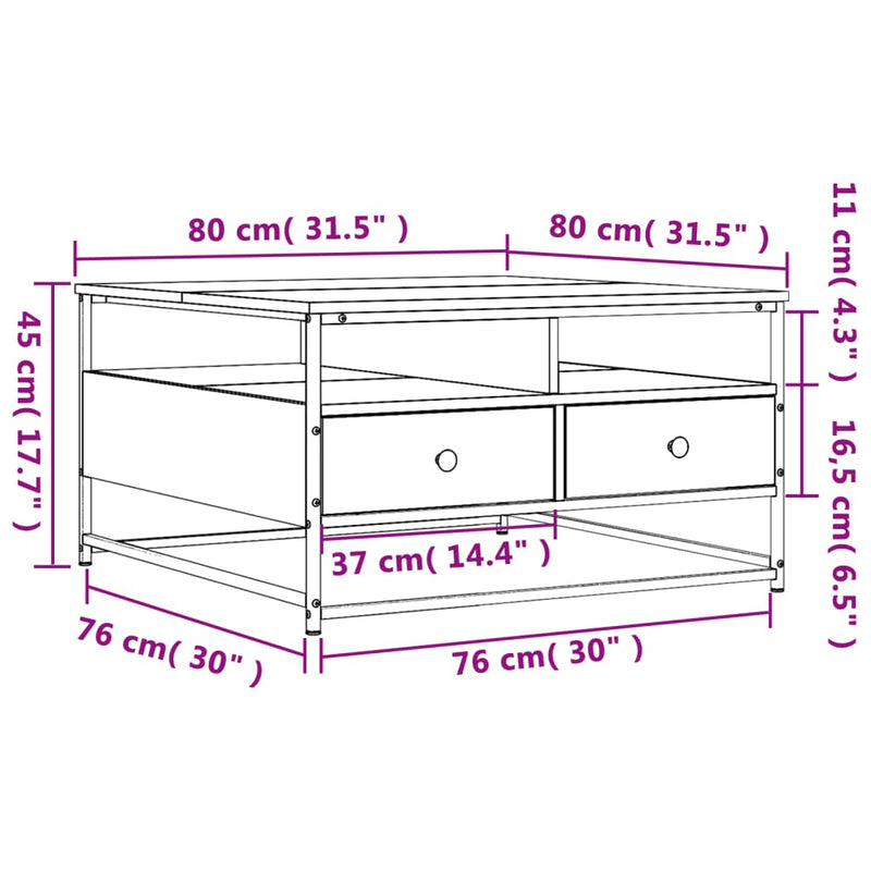 Couchtisch Grau Sonoma 80x80x45 cm Holzwerkstoff