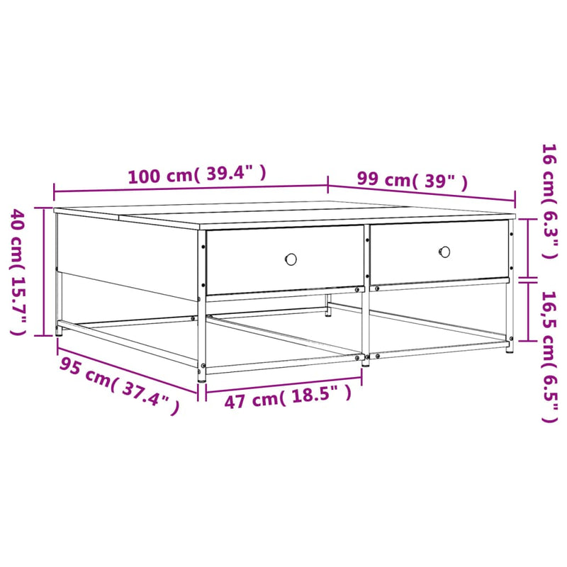 Couchtisch Schwarz 100x99x40 cm Holzwerkstoff