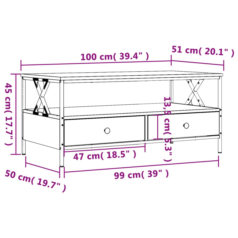 Couchtisch Braun Eichen-Optik 100x51x45 cm Holzwerkstoff