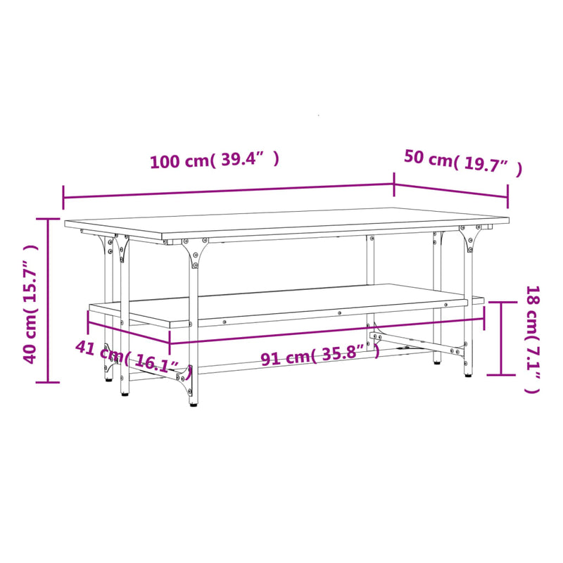 Couchtisch Schwarz 100x50x40 cm Holzwerkstoff