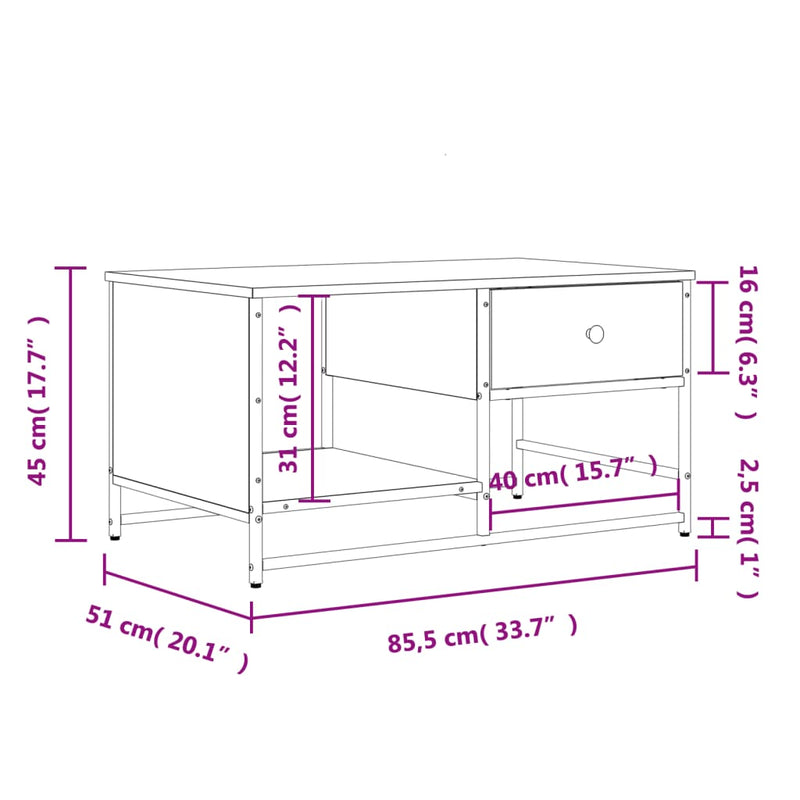 Couchtisch Räuchereiche 85,5x51x45 cm Holzwerkstoff