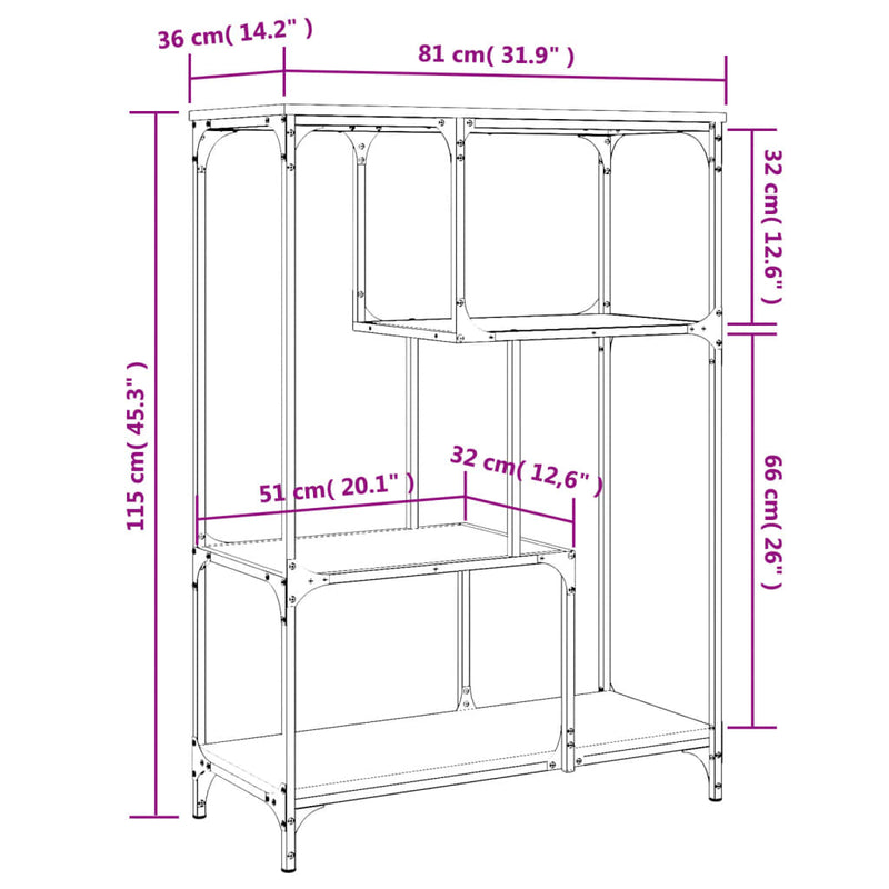 Bücherregal Sonoma-Eiche 81x36x115 cm Holzwerkstoff und Stahl