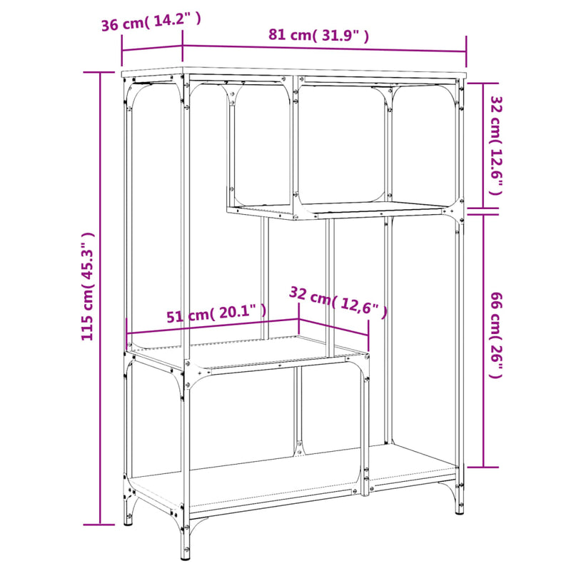 Bücherregal Grau Sonoma 81x36x115 cm Holzwerkstoff und Stahl