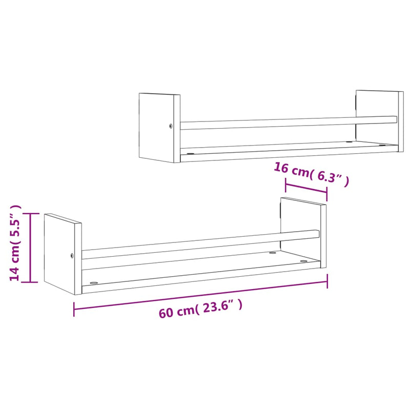 Wandregale mit Stangen 2 Stk. Sonoma-Eiche 60x16x14 cm