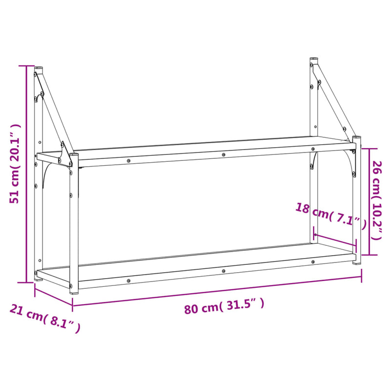 Wandregal 2 Fächer Grau Sonoma 80x21x51 cm Holzwerkstoff