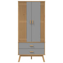 Kleiderschrank Olden Grau Braun 76,5X53X172Cm Massivholz Kiefer