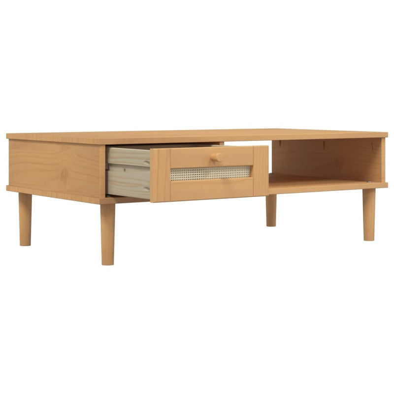 Couchtisch SENJA Rattan-Optik Braun 100x55x33 cm Kiefernholz