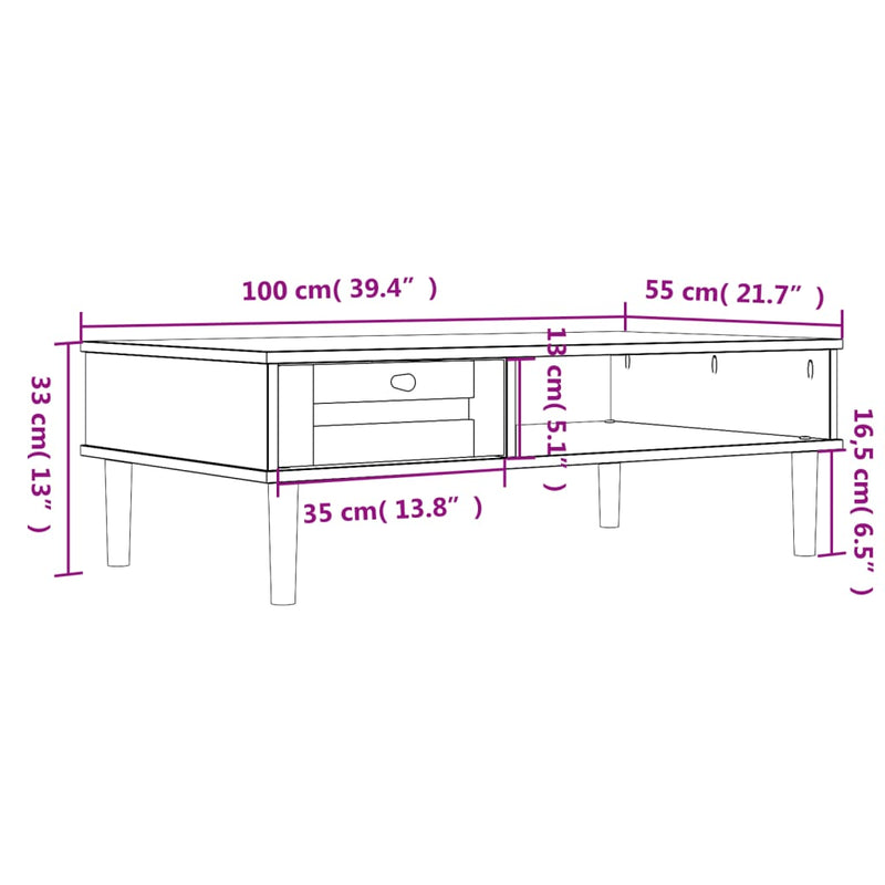 Couchtisch SENJA Rattan-Optik Braun 100x55x33 cm Kiefernholz